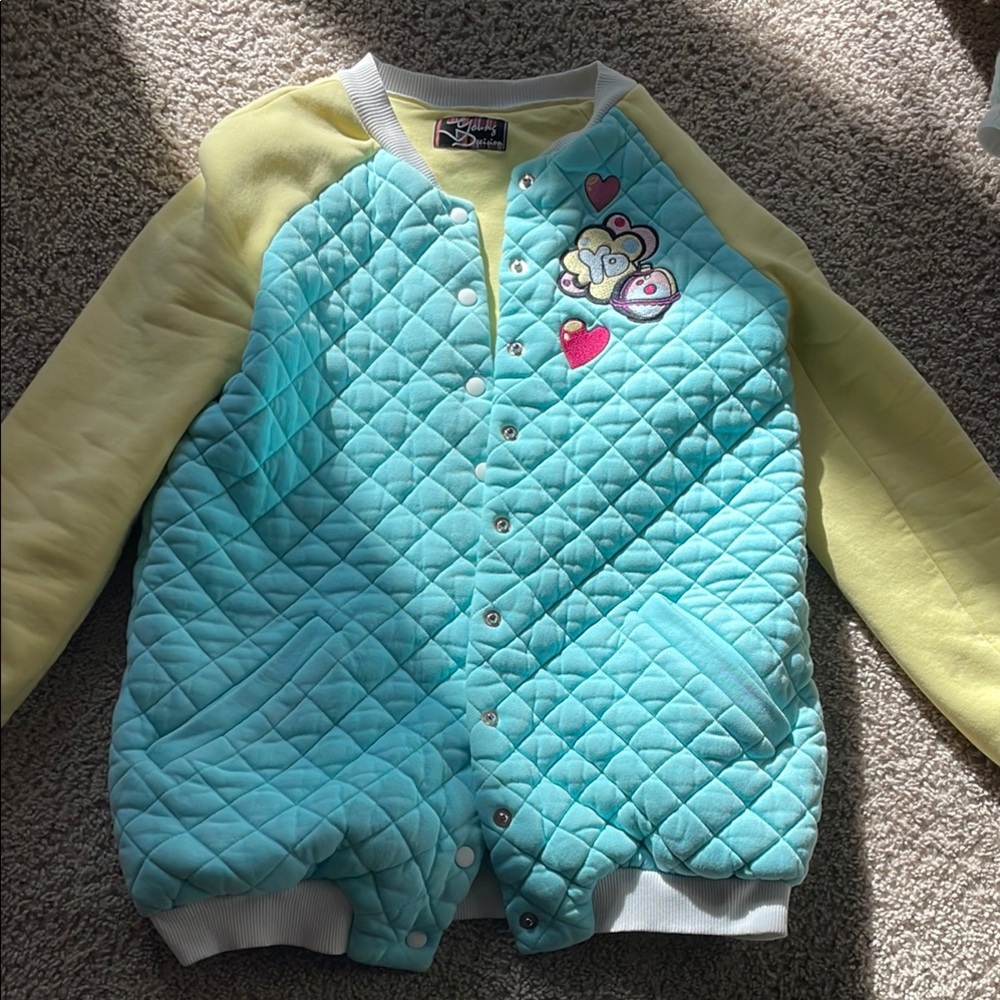 Quilted Blue and Yellow Jacket with Heart Patches